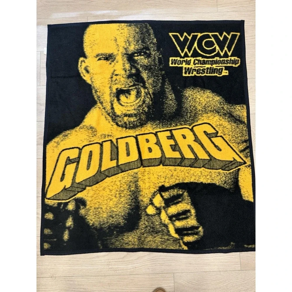 VTG 90's WCW Goldberg Fuzzy Throw Blanket Soft WWE Rare Pro Wrestling Biederlack
